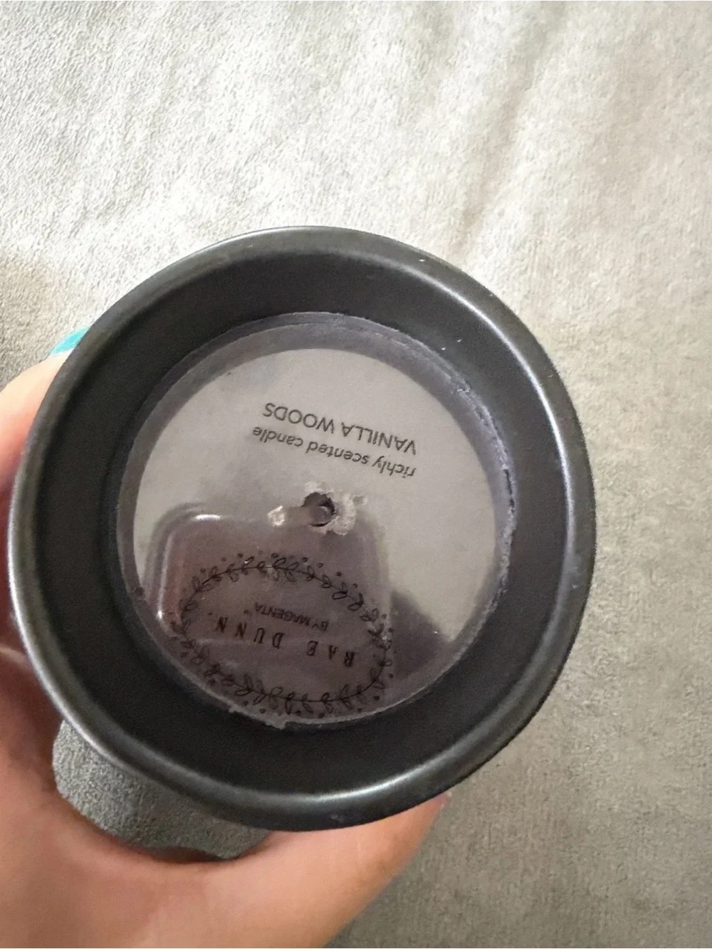 8.7 oz Rae Dunn black Ceramic Jar Candle With Wood Lid HOME, vanilla woods RARE
